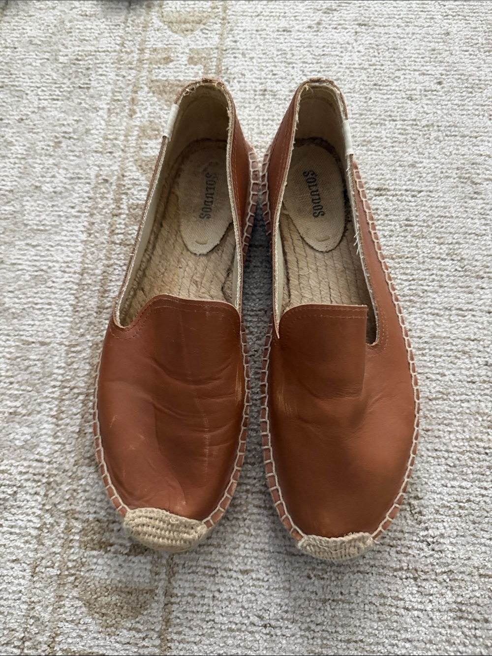 Soludos Tan Leather Espadrille Slip-On Flats - Size 9.5